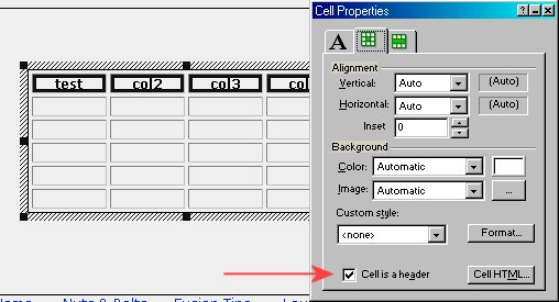 Individual cell or entire row can be delared as a Table Header