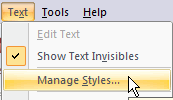 From the menu click text, then manage styles